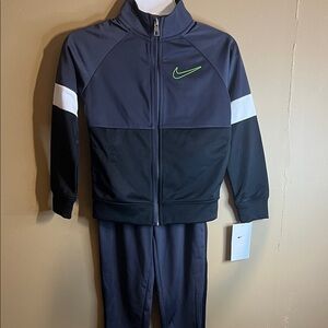 Nike Boys Navy and Black Track Jacket & Pants Set with Neon Green Swoosh